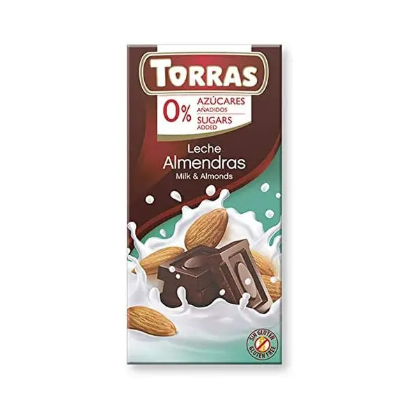 Torras Leche Milk Chocolate Sugar free with Almonds 75g